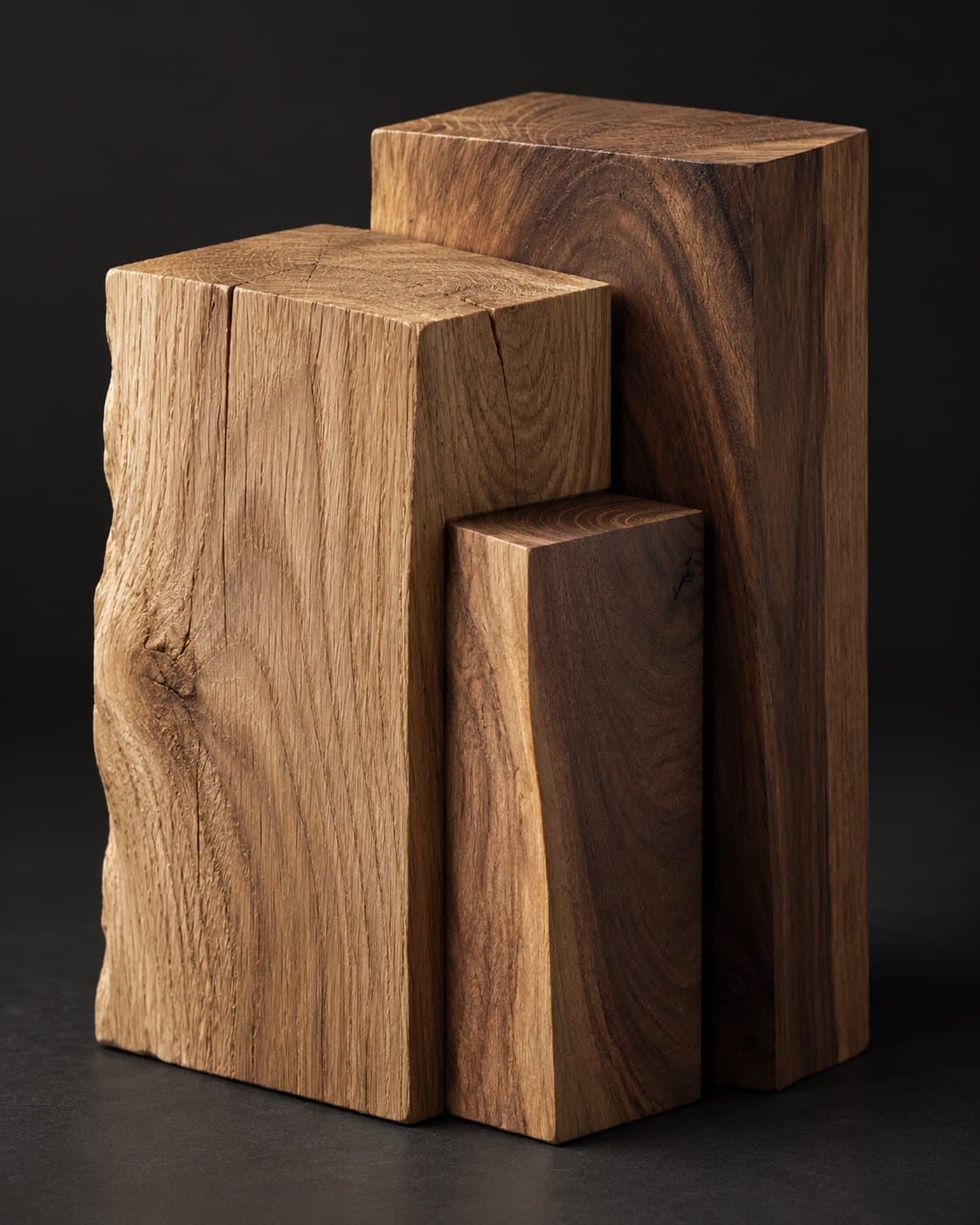 Blocks of solid oak and walnut