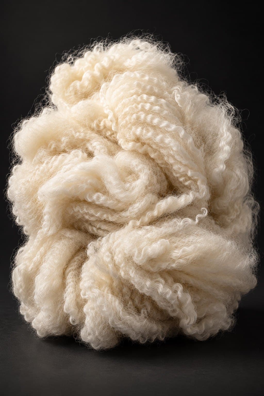 Crimped cream organic wool fiber