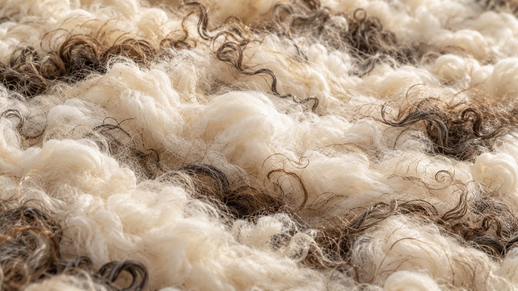 Cream wool and dark curled horsehair blended together