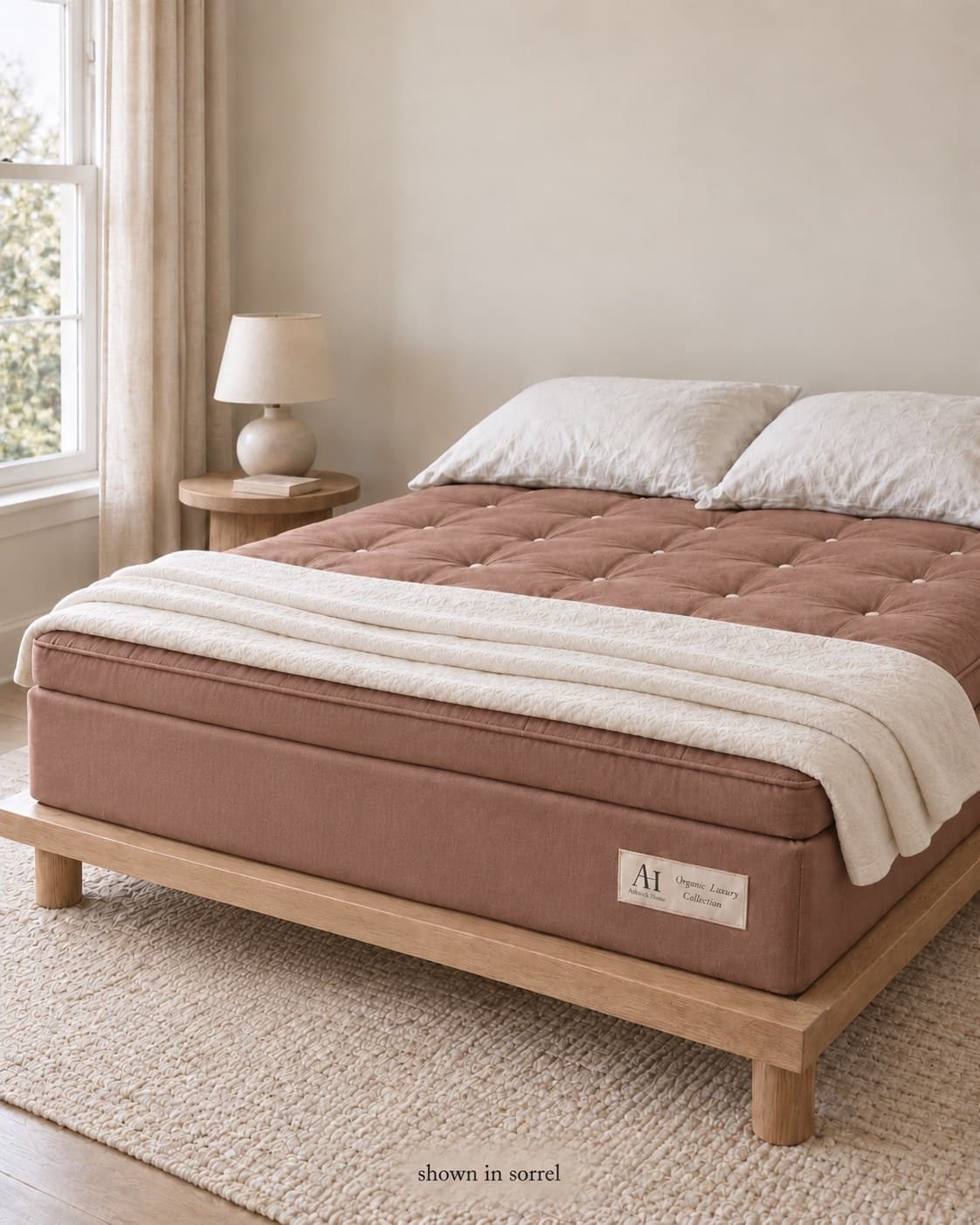 The Ashbury in Sorrel, shown in a sunlit bedroom.